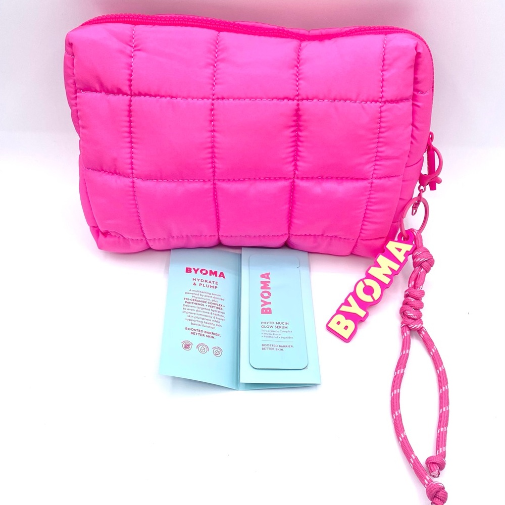 NEW Byoma Makeup Cosmetic Bag with Phyto Mucin Glow Serum Pink